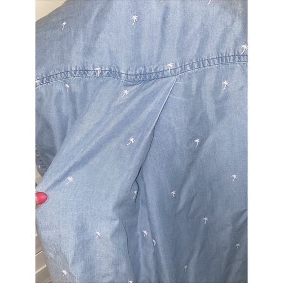 Jachs Girlfriend Chambray Blue Palm Tree Print Button Up Shirt Womens Size Large - Picture 6 of 11